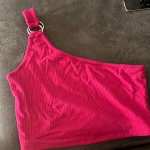 garage pink cropped top one shoulder